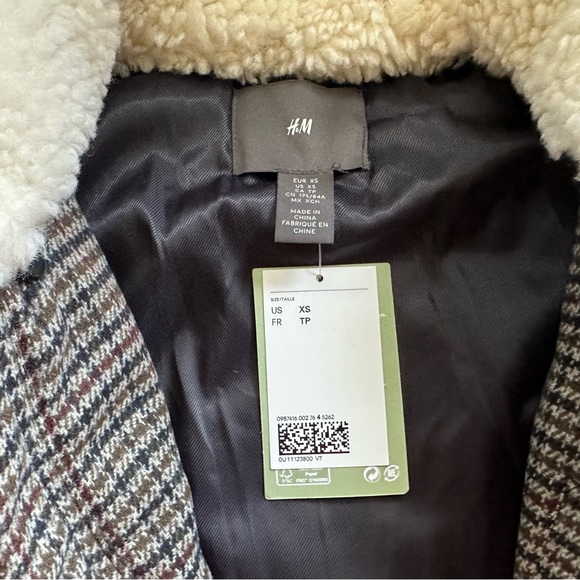 H&M tweed faux shearling bomber jacket Size XS - Picture 3 of 8